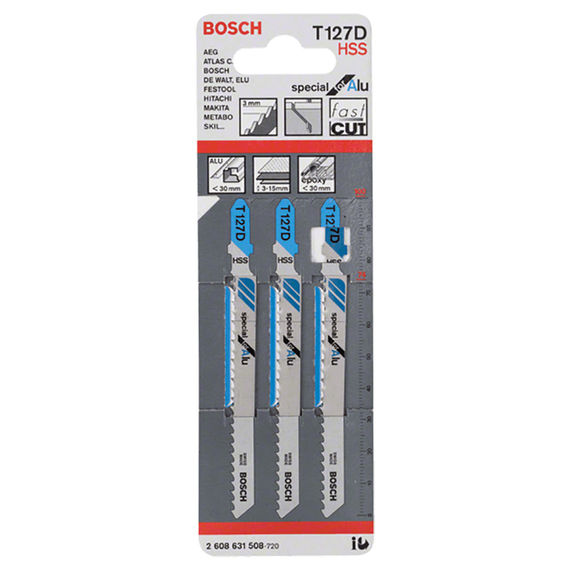 Набор пилок для лобзика по аллюминию Bosch T127D HSS 100мм 3шт (508) — Фото 1